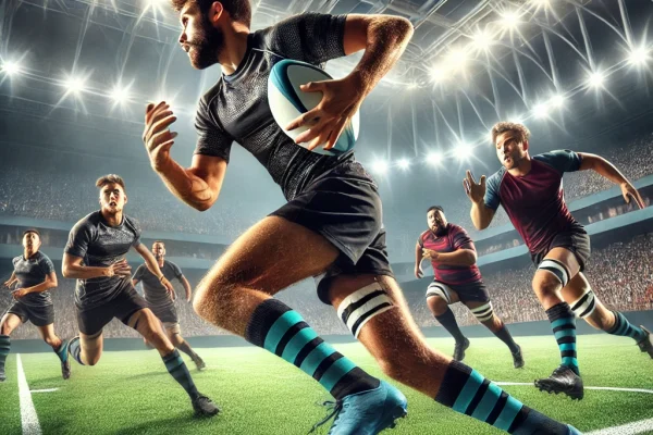 DALL·E 2025-03-11 12.42.47 - A high-energy Arena Rugby match taking place in an enclosed stadium. Players in full rugby gear are engaged in an intense play, with one player sprint