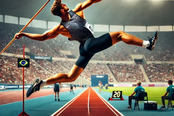 DALL·E 2025-03-15 14.49.50 - A professional Javelin Throw (Lançamento de Dardo) competition in progress, featuring a skilled athlete mid-action, launching a javelin with precision