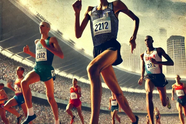 DALL·E 2025-03-15 22.20.10 - A high-energy Race Walking (Marcha Atlética) competition in progress, featuring elite athletes moving swiftly on a professional track. The competitors
