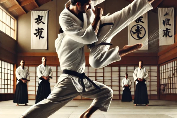 DALL·E 2025-03-15 22.45.12 - A dynamic Nagitsu martial arts demonstration in progress, featuring a practitioner performing an advanced defensive move against an opponent. The scen