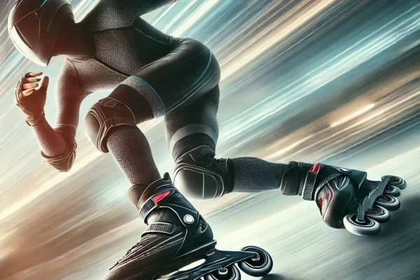 DALL·E 2025-03-16 00.05.02 - A dynamic skating (Patinação) scene featuring an athlete gliding smoothly on an outdoor track. The skater is wearing professional inline skates, prote