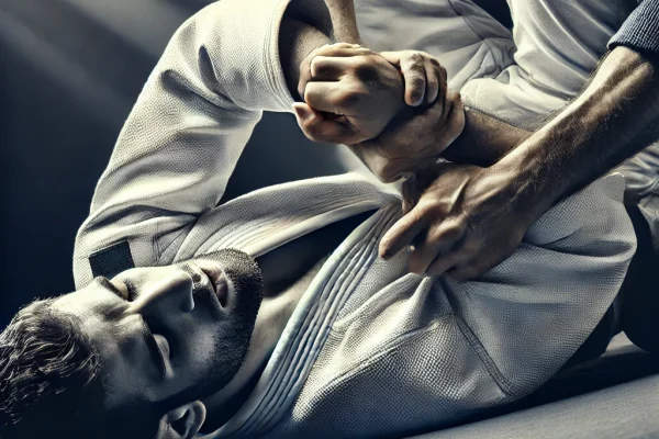 DALL·E 2025-03-17 16.03.55 - A dynamic scene of a Brazilian Jiu-Jitsu practitioner performing an armbar submission, also known as 'Quebra de Braço'. The athlete has the opponent's