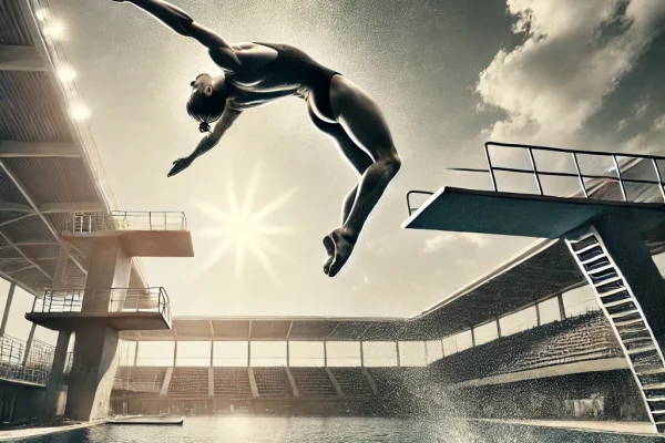 DALL·E 2025-03-17 23.03.22 - A dynamic image of a diver performing a salto ornamental from a high platform. The athlete is mid-air, executing a graceful acrobatic move with perfec