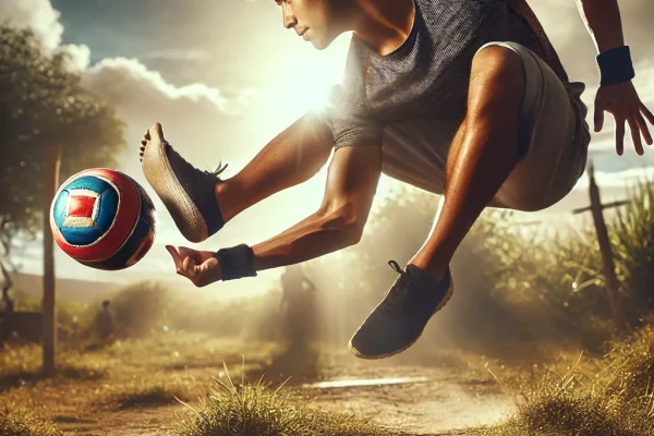DALL·E 2025-03-17 23.39.44 - A dynamic image of a person playing Sipa, a traditional Filipino sport. The athlete is using their foot to keep a small ball in the air, with a focus