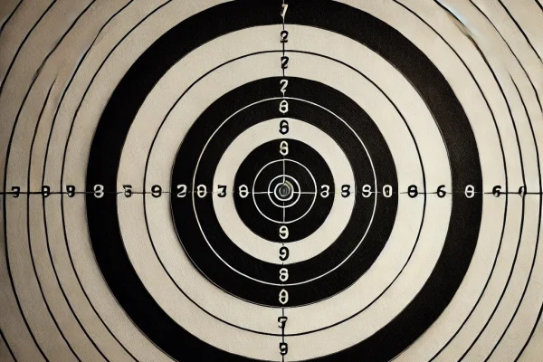 DALL·E 2025-03-18 00.47.56 - A close-up image of a target used in sport shooting. The target consists of concentric rings, with the center being a small bullseye. The outer rings