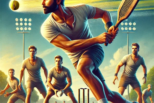 DALL·E 2025-03-18 13.04.53 - A dynamic image of a Vigoro game being played on a field. Two teams of athletes are engaged in a match, with one team attempting to strike the ball wi