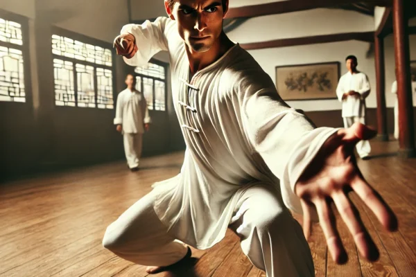 DALL·E 2025-03-18 14.32.57 - A dynamic image of a Xing Yi Quan practitioner performing a powerful and direct movement. The athlete is executing a martial arts technique inspired b